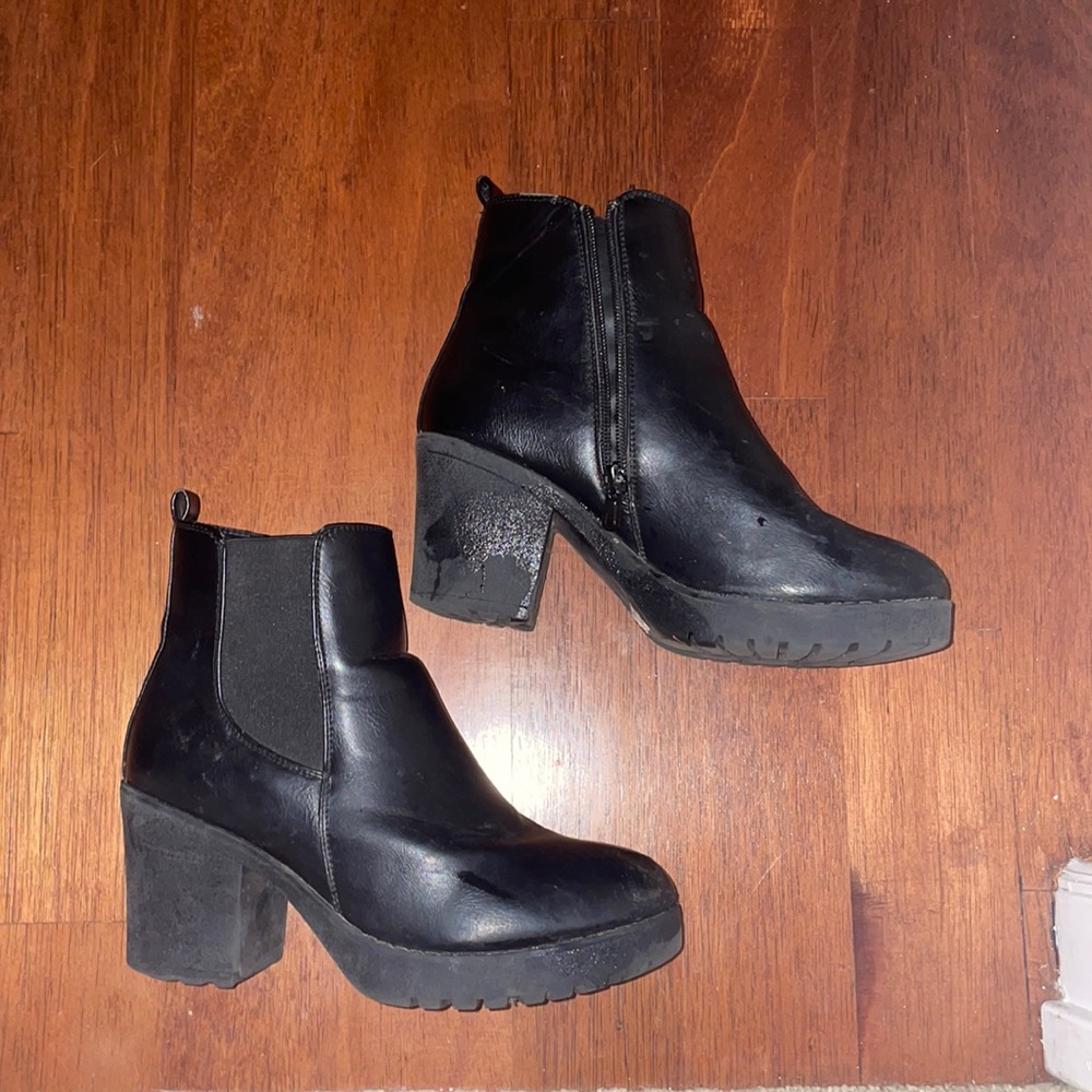 black heeled boots bootie low heel 2.5 inch